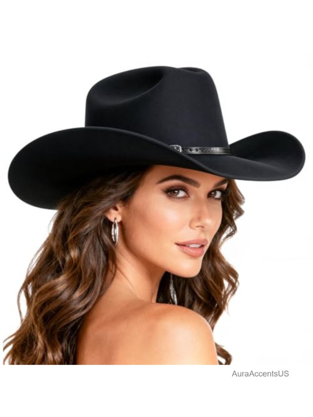 Western Cowboy Hat Wide Brim Felt Adjustable Sweatband 2 Bands